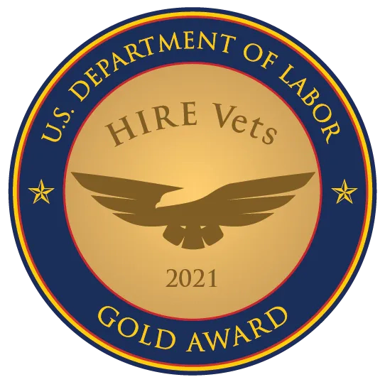 U.S. Department of Labor Gold Award - Hire Vets 2021